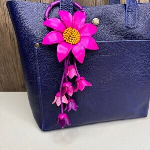 Leather Daisy Flower Purse Charm Genuine Leather Purse Hot Pink Bag Charm